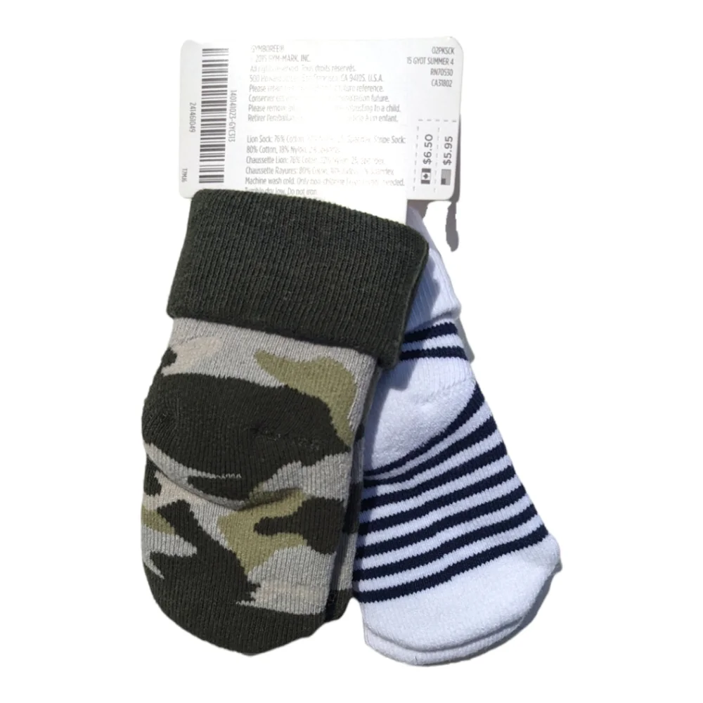 Gymboree 3-6m Camouflage/Stripes Green/Blue Socks